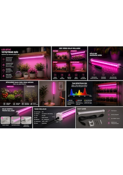 20 Cm Full Spektrum Led Bitki Yetiştirme Lambası - Fotosentez Destekleyici Pembe Işık