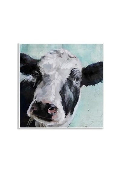 Ev Dekoru Koleksiyonu Mavi Duvar Plakası Üzerine Nazik Çiftlik İnek Boyama Sanatı, 30 X 40 Cm, Çok Renkli 50 x 22