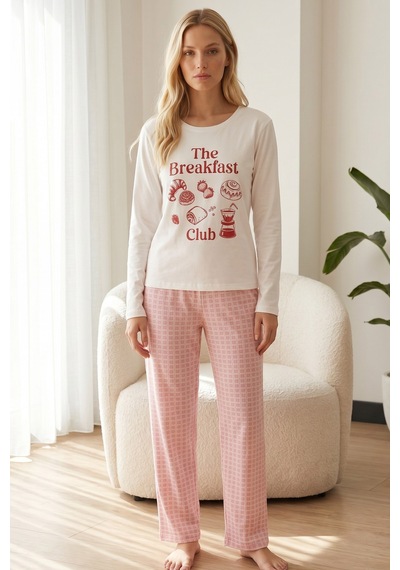 Siyah İnci Pamuklu Likralı Örme Pijama Takım26240328 Beyaz