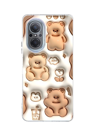 Huawei Nova 9 Se Uyumlu Sütlü Kahve Sevimli Ayıcıklar Baskılı Silikon Kılıf