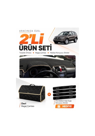 E-biz Honda Cr-v 2007-2012 Uyumlu Torpido Örtüsü + Deri Bagaj Çantası Seti - Siyah-bej - Ho015