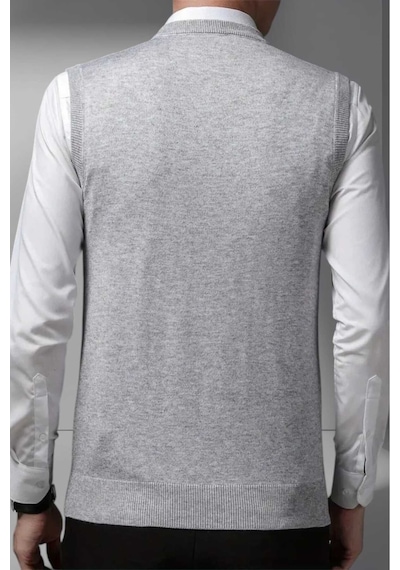 Tezzgelsin Erkek V Yaka Triko Tüylenmez Süveter Erkek Slim Fit Süveter Gri