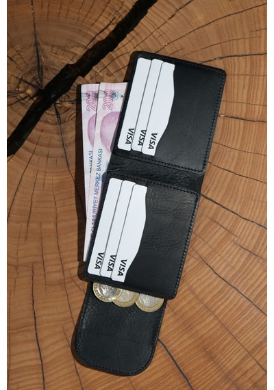Lenax Leather Mono Hakiki Deri Erkek Cüzdan Gerçek Deri Kartlık Ve Bozuk Para Bölmeli Siyah
