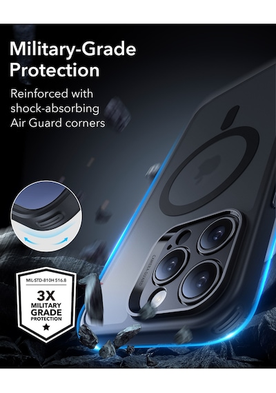 Esr Apple Uyumlu iPhone 16 Pro Halolock Magsafe Hybrid Silikon Kılıf Buzlu Siyah + Ekran Koruyucu Set Şeffaf Siyah