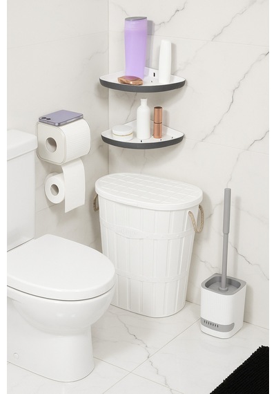 Setra 4 Lü Banyo Seti Tuvalet Fırçası + Tuvalet Kağıtlığı + Sepet + Yapışkanlı Raf Beyaz - 710697364 Beyaz