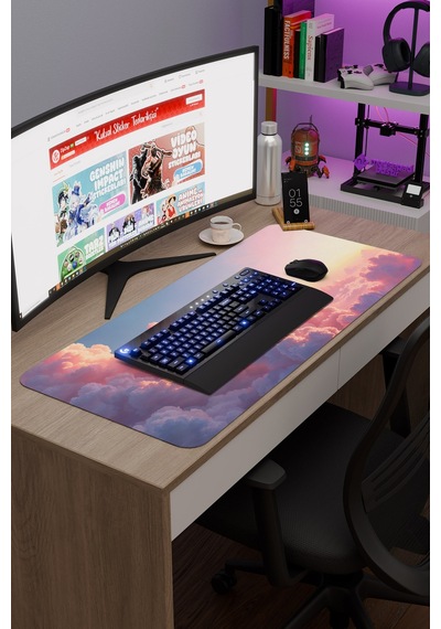 Bulutlar Kaymaz Dikişli Kauçuk Oyuncu Mousepad V4 - 90x40 Xxl Gaming Mouse Pad Fare Altlığı