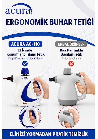 Ac-110 Buharlı Temizleyici 4 Bar, 1050 W, 9 Parça Aksesuar Ve Mikrofiber Bez Dahil