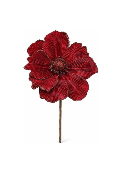 Yılbaşı Kırmızı Kadife Simli Ata Çiçek 23 Cm