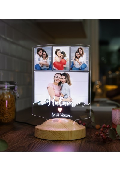 Hala Ya Özel Fotoğraflı Led Lamba Halam Yazılı Hala Yeğen Hediyesi Anlamlı Hediye