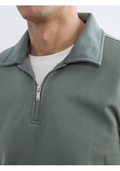 Lcw Vision Mavi Polo Yaka Yarım Fermuarlı Erkek Sweatshirt