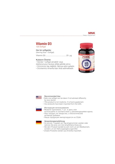 Mnk Vitamin D3 120 Softgel Hap Kutusu