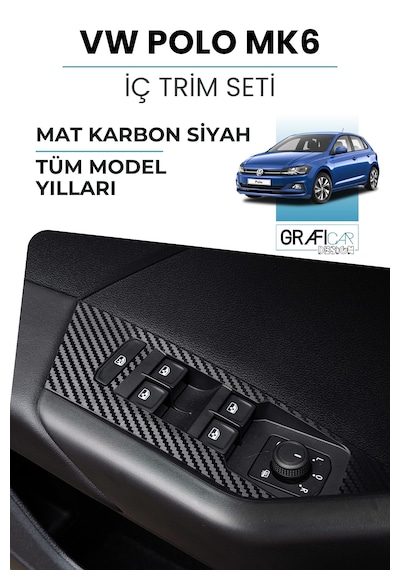 Volkswagen Polo Mk6 Uyumlu İç Trim Folyo Set / Mat Karbon Siyah