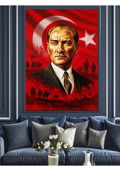 Ahşap Tablo Kırmızı Zemin Atatürk Portresi