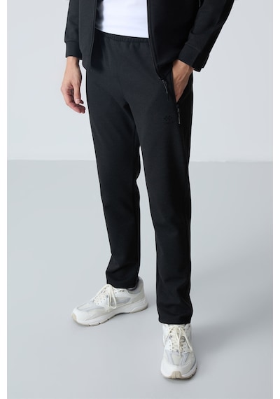 Tommy Life Siyah Dik Yaka Çift Renk Rahat Form Klasik Paça Erkek Eşofman Takımı - 85113 Siyah