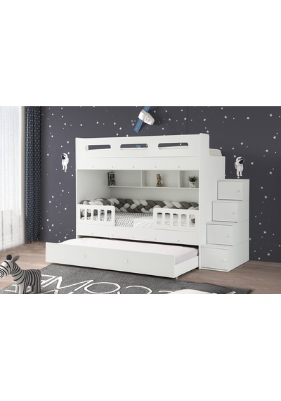 Buket Mdf Çelik Profilli Yavrulu Ranza Beyaz M1 90 X 190 CM