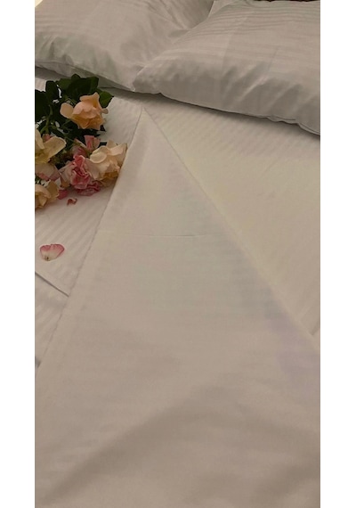 Otel Tipi 10 Adet Tek Çarşaf, Çift Kişilik Çizgili Saten 240x280 Beyaz