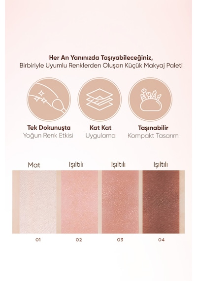 Yoğun Pigmentli Mat Ve Işıltılı Tonlar Barındıran 4'lü Far Paleti Day Vibe Palette 4 Prima Pink 4