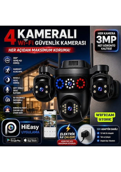 4 Kameralı Çakarlı Ptz Wifi Kamera Hieasy Yazılım