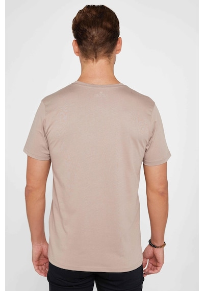 Tudors Unisex Slim Fit Dar Kesim %100 Pamuk Yumuşak Dokulu Vizon Bisiklet Yaka Tişört-31083 Vizon