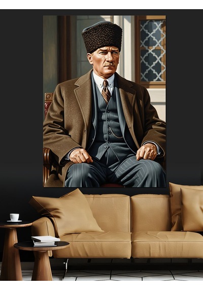 Mustafa Kemal Atatürk Oturuşu Dekoratif Kanvas - Mdf Ahşap Tablo