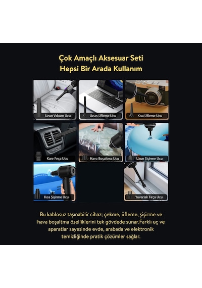 Nitro X1 Kablosuz Araç İçi Süpürge Güçlü Vakum Hava Pompası Dijital Gösterge Çanta  Siyah Gri