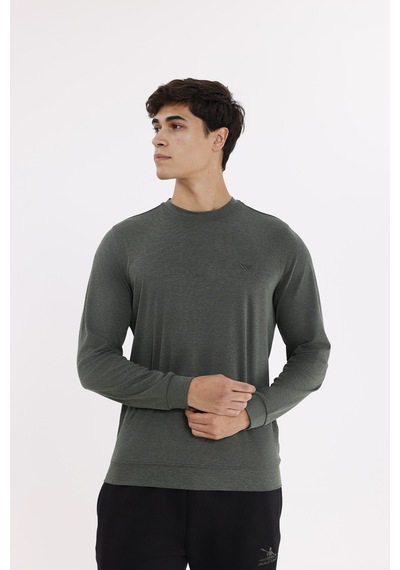 Rowinger Merserize Efektli Yumuşak Doku Ayarlanabilir Kapüşonlu Rahat Kalıp Kapüşonlu Sweatshirt Haki