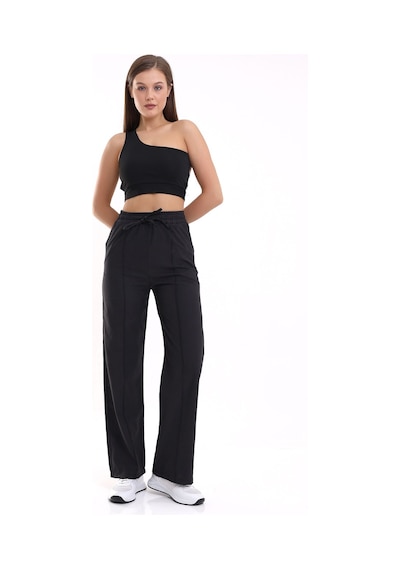 Winmoda34 Kadın Keten Palazzo Pantolon Önü Dikişli siyah
