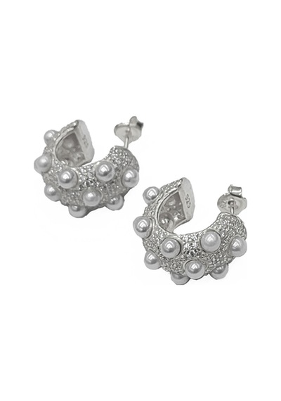 İncili Elegance Kalın Gümüş Halka Küpe - Rose Renk Gümüş