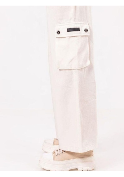 Zekids Kız Çocuk Zincirli Gabardin Pantolon-13949-krem Krem