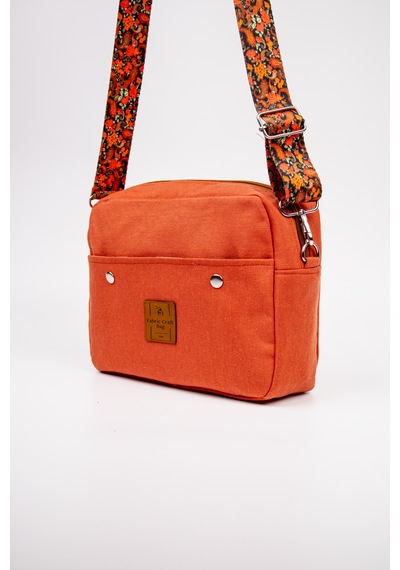 Fabric Craft Bag Çapraz Askılı Kadın Kumaş Omuz Çantası Fermuarlı 27x24 Cm Kiremit