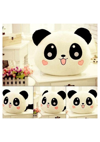 Sevimli Panda Kafası Peluş Yastık Yumuşak Dekoratif Panda Yastık Beyaz