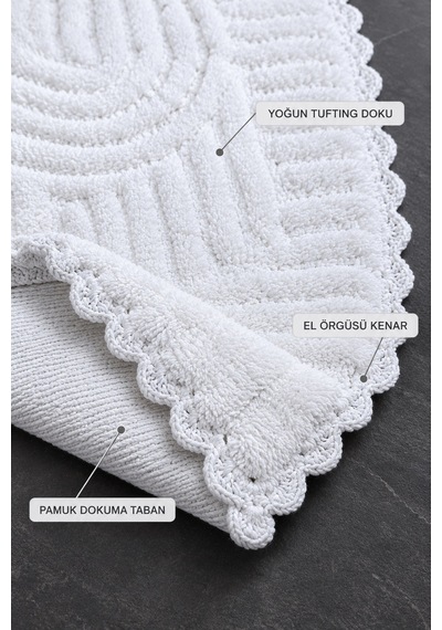 Alanur Bodrum Tufting Cotton Pamuklu El Işi Örgülü 2 Li Paspas 113 Beyaz
