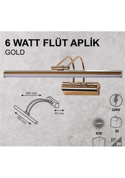 6w Flüt Aplik - Gold Kasa - Günışığı Gün Işığı