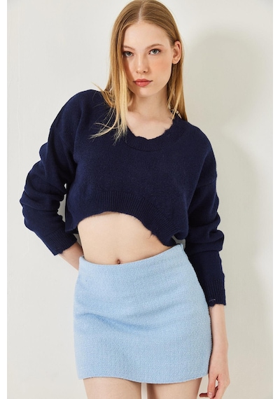 Shade Kadın Crop Triko Kazak 20246925 - Lacivert