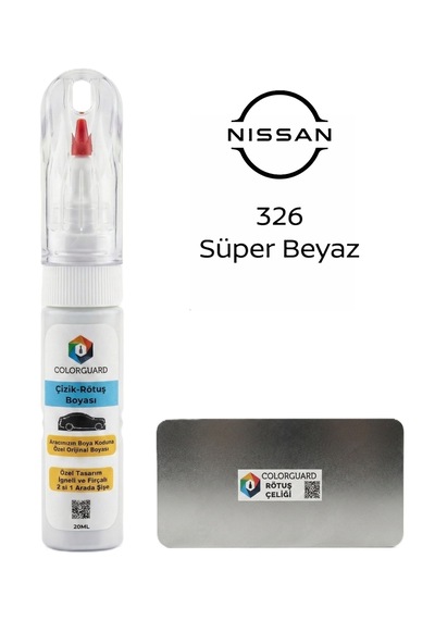 Colorguard Nissan 326 Süper Beyaz İğneli Ve Fırçalı Özel Tasarım Şişe Rötuş Boyası Ve Profesyonel Rötuş Çeliği Seti