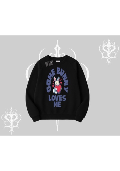 Startmore Biskilet Sweatshirt Sevimli Tavşan Some Bunny Loves Me Baskılı Siyah