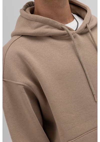 Vamos Basic Oversize Kapüşonlu Sweatshirt Vizon