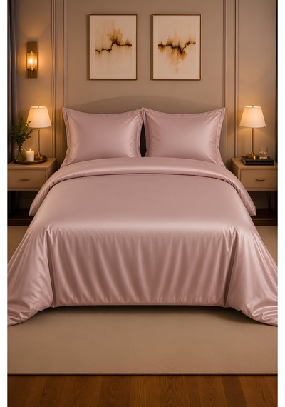 %100 Pamuk Saten Pudra Pembe 83 Tel-125 Gsm Çift Kişilik Nevresim Takımı