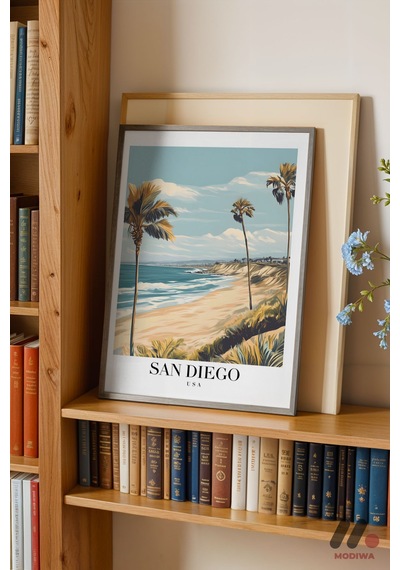San Diego Sahil Posteri, Siyah Çerçeveli Duvar Tablosu - Seyahat Severlere Hediye