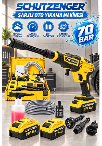 21v Şarjlı Araba Oto Yıkama Makinesi Köpük Hazneli Cilalı Şampuan Mikrofiber Fırça Bakım Sarı 7033