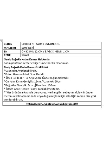Çantachım Kadın Geniş ve Bağcıklı Kemer