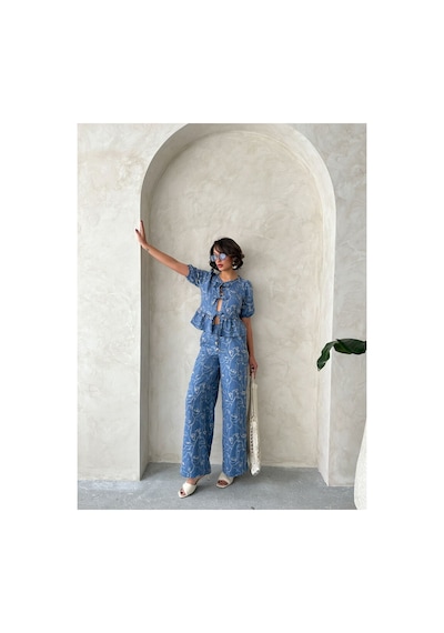 Verymoda Önden Bağlamalı Nakışlı Bluz D2788 Koyu Mavi