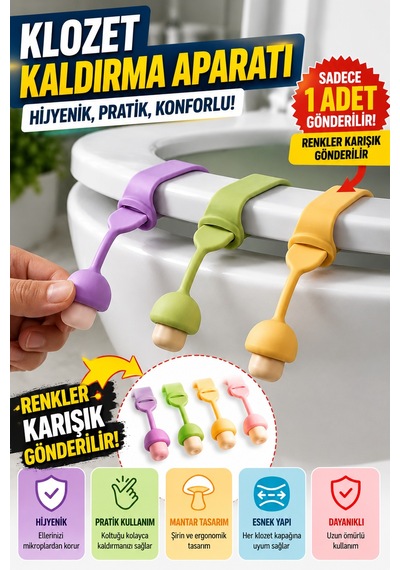1 Adet Mantar Tasarımlı Klozet Kapağı Kaldırma Aparatı Silikon Hijyenik Tutacak Renkli 24 Cm Diğer