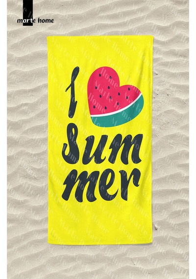 Marte Home I Love Summer Baskılı Renkli Plaj Havlusu Sarı