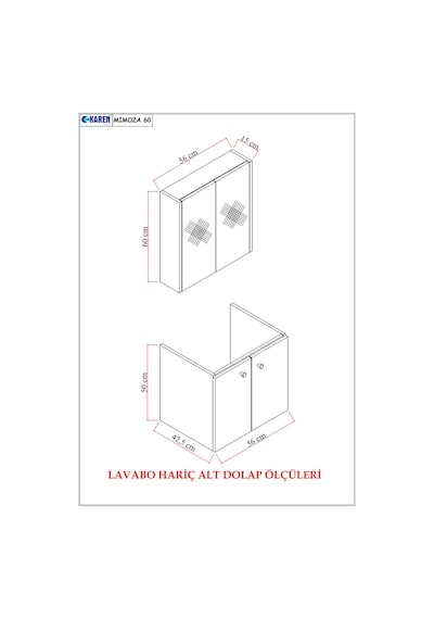 Karen Banyo Mimoza 60 Cm Lavabolu,aynalı Banyo Dolabı Seti,komple Mdf Seramik Lavabo Dahil,mdf Beyaz
