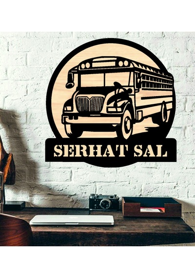 Okul Servisi OtobüsTemalı Ahşap Duvar tablo