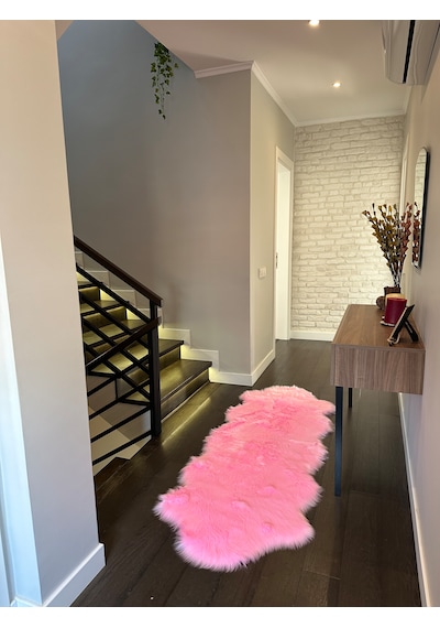 A Post Pembe Yumuşak Dokulu Peluş Halı Çift Kafa Post