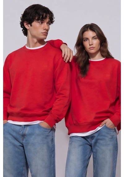 Sabri Özel Unisex Kırmızı Normal Kesim Regular Fit %100 Pamuk Bisiklet Yaka Sweatshirt