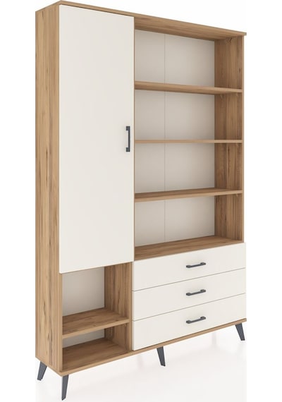 Arges Dolap 9 Raflı 3 Çekmeceli Tek Kapaklı 132x30x195 Çam-a... Çam