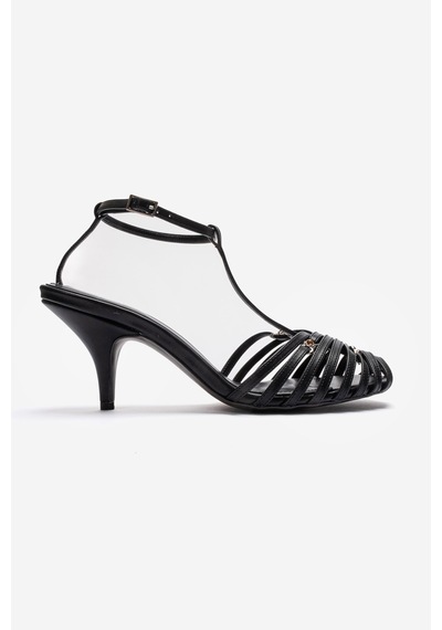Luvishoes Ovıer Siyah Cilt Aksesuarlı Kadın Topuklu Ayakkabı